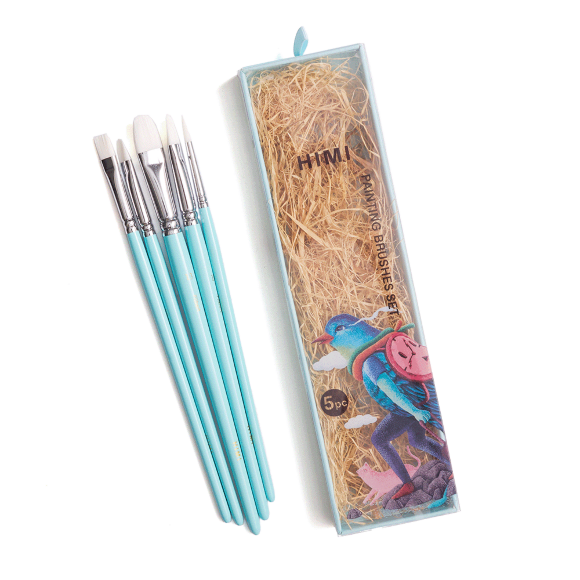Набор кистей 5шт, круглый/плоский/ 3шт овальный, синий, HIMI