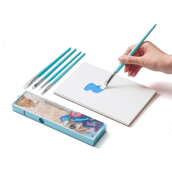 Набор кистей 5шт, круглый/плоский/ 3шт овальный, синий, HIMI