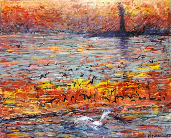 Картина Осенние краски, Река Гудзон художник Кишенюк Петр