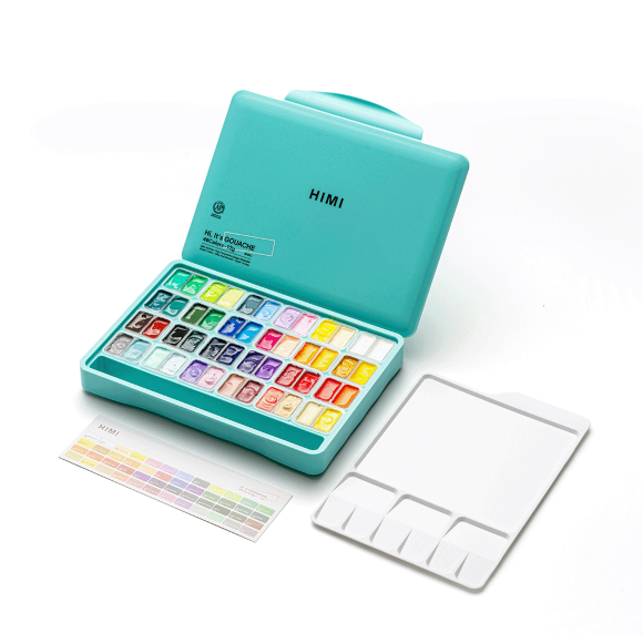 Набор гуашевых красок HIMI Twin Cup 48x12 мл в зеленом пластиковом пенале.