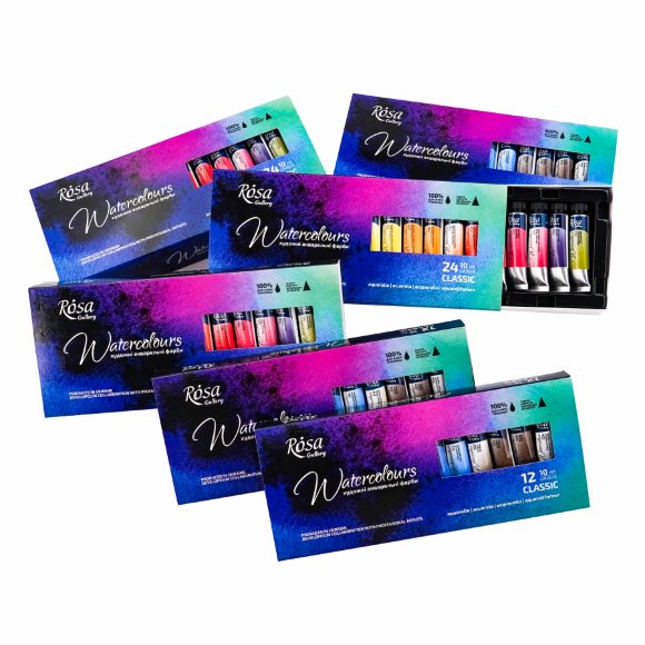 Набор акварельных красок CLASSIC картонный пенал 24цв. х 10мл туба ROSA Gallery Набор акварельных красок CLASSIC картонный пенал 24цв. х 10мл туба ROSA Gallery