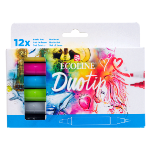 Набор акварельных двухсторонних маркеров ECOLINE DUO TIP BASIC 12шт Royal Talens