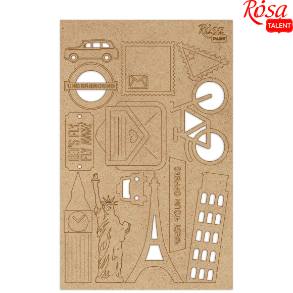 Chipboard for scrapbooking "Make your journey" 3 fiberboard 12.8x20 cm ROSA TALENT