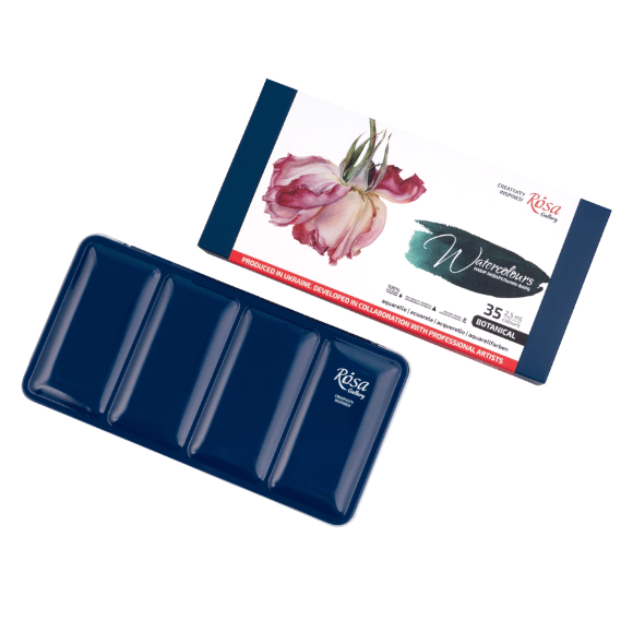 Набор акварельных красок BOTANICAL металлический пенал Индиго 35цв. х 2,5мл кювета ROSA Gallery