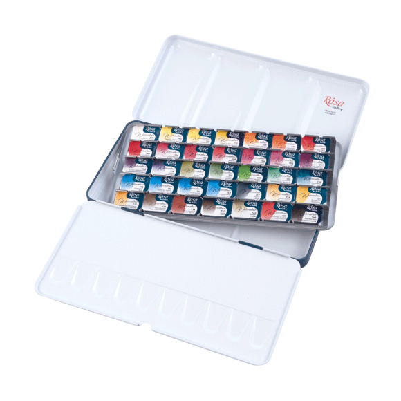 Набор акварельных красок BOTANICAL металлический пенал Индиго 35цв. х 2,5мл кювета ROSA Gallery