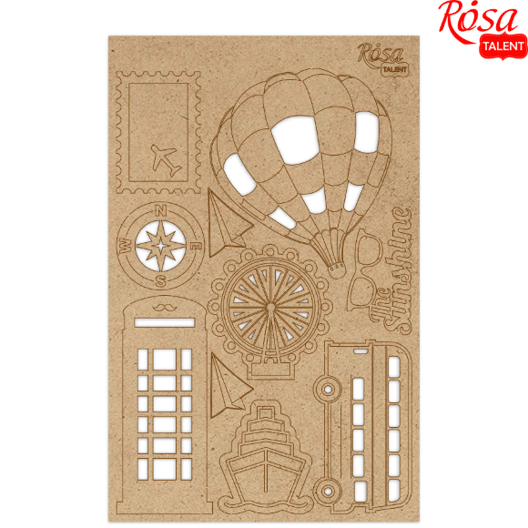 Chipboard for scrapbooking "Make your journey" 4 fiberboards 12.8x20 cm ROSA TALENT