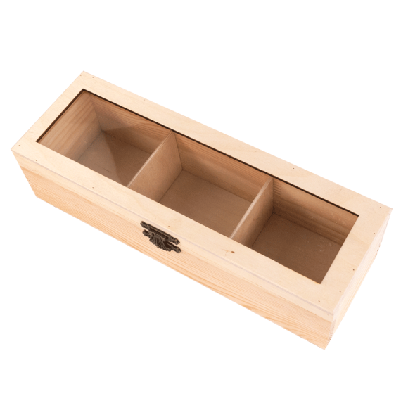 Wooden box with a lock and a transparent top, 3 sections, 30x10x8 cm, ROSA Talent