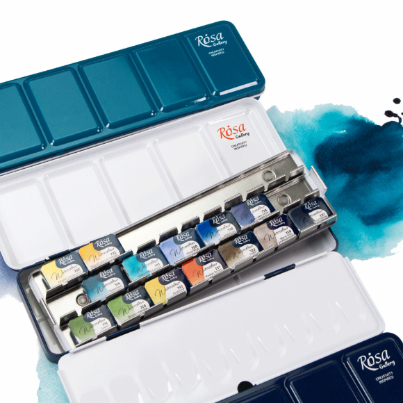 Пенал для акварельных красок Бирюза 21 кювета ROSA Gallery