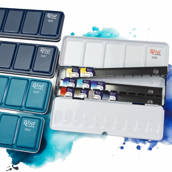 Пенал для акварельных красок Бирюза 21 кювета ROSA Gallery