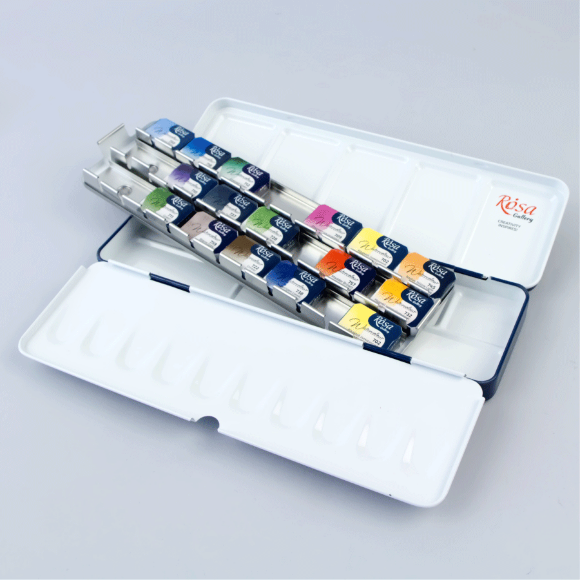Пенал для акварельных красок Бирюза 21 кювета ROSA Gallery