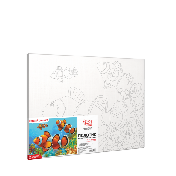 Полотно на картоне с контуром Коралловые рыбки 30х40 хлопок акрил ROSA START Полотно на картоне с контуром Коралловые рыбки 30х40 хлопок акрил ROSA START