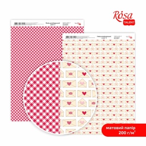 Бумага дизайнерская двусторонняя матовая„Love“ 3 21х29,7см 200г/м2 ROSA TALENT