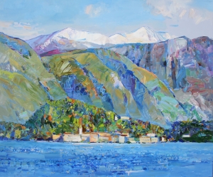 Painting Lake Como, artist Yegor Dulin