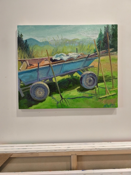 Painting Haymaking, artist Nina Lytvyn