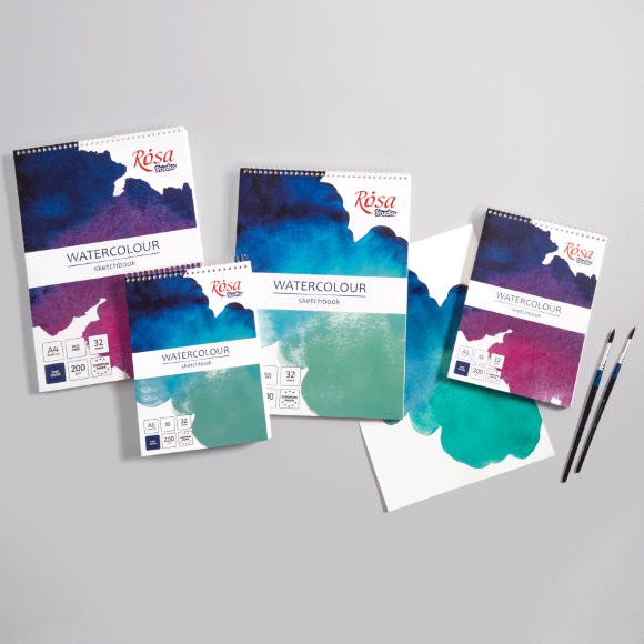 Скетчбук для акварели на спирали А5 Фиолетовая 200г/м2 32л белая бумага ROSA Studio