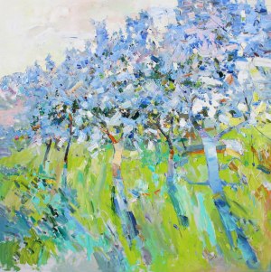 Painting Grandmothers garden, artist Yegor Dulin