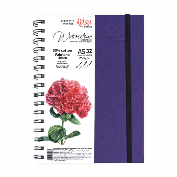 Unica by Fabriano A5 Spiral Watercolor Notebook, 250g/m2, 32 sheets, White Purple Paper, ROSA Gallery