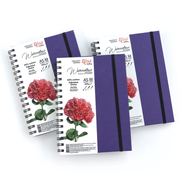 Unica by Fabriano A5 Spiral Watercolor Notebook, 250g/m2, 32 sheets, White Purple Paper, ROSA Gallery