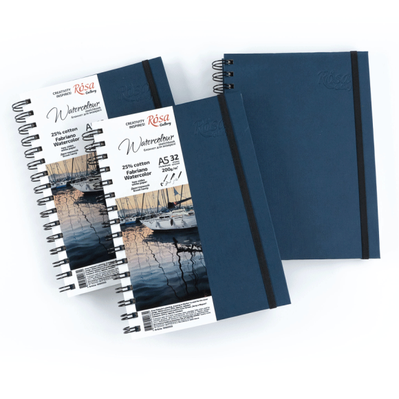 Watercolor by Fabriano A5 Spiral Notebook, 200g/m2, 32 sheets, Indigo White Paper, ROSA Gallery