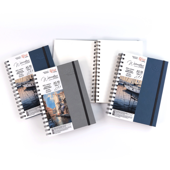 Watercolor by Fabriano A5 Spiral Notebook, 200g/m2, 32 sheets, Indigo White Paper, ROSA Gallery