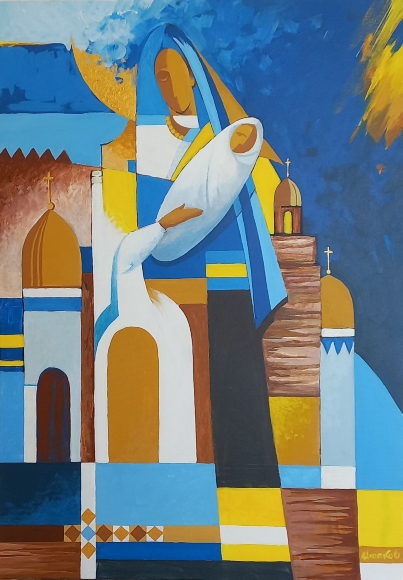 Painting Ukraine the Protector, artist Orest Tsyupko