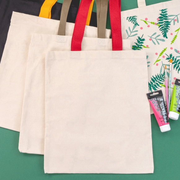 Cotton bag 38x42cm, red handle 70cm, unbleached cotton 220 g/m2, ROSA Talent