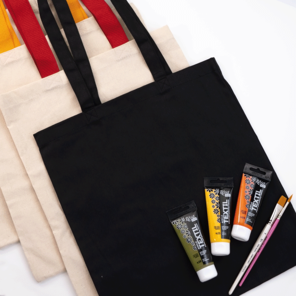 Cotton bag 38x42cm, red handle 70cm, unbleached cotton 220 g/m2, ROSA Talent