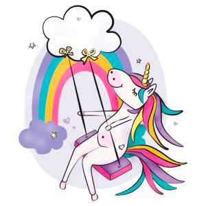 Полотно на картоне с контуром Единорожка на качелях 20х20 хлопок акрил Arteo
