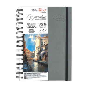 Watercolor by Fabriano Spiral Notebook, 200g/m2, 32 sheets, Anthracite, White Paper, ROSA Gallery Watercolor by Fabriano Spiral Notebook, 200g/m2, 32 sheets, Anthracite, White Paper, ROSA Gallery
