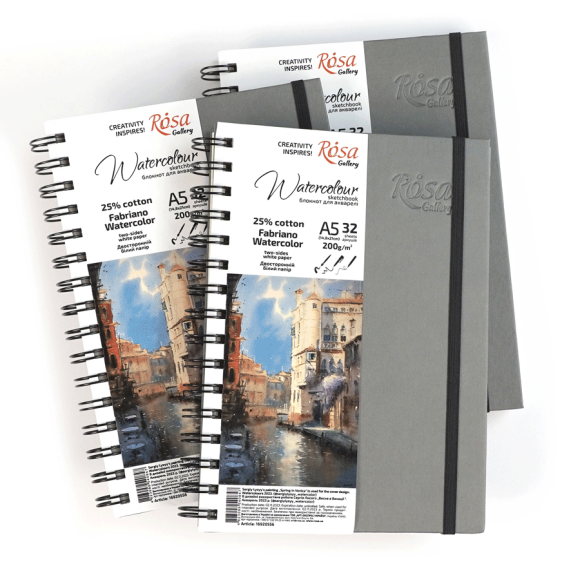 Блокнот для акварели на спирали Watercolor by Fabriano 200г/м2 32 л белая бумага Антрацит ROSA Gallery Блокнот для акварели на спирали Watercolor by Fabriano 200г/м2 32 л белая бумага Антрацит ROSA Gallery