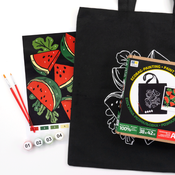 Набор екосумка-раскраска "Арбузы" 38х42см черный хлопок 200г/м2 ROSA Talent