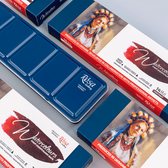 Набор акварельных красок PORTRAIT металлический пенал Индиго 14цв. х 2,5мл кювета ROSA Gallery