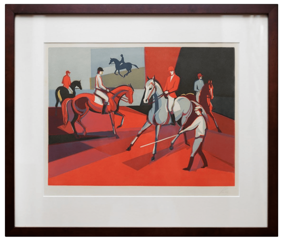 Linocut Equestrian sport. Masters of dressage, artist Kazakova Vera