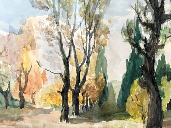 Watercolor Walk in the Woods, unknown artist Watercolor Walk in the Woods, unknown artist