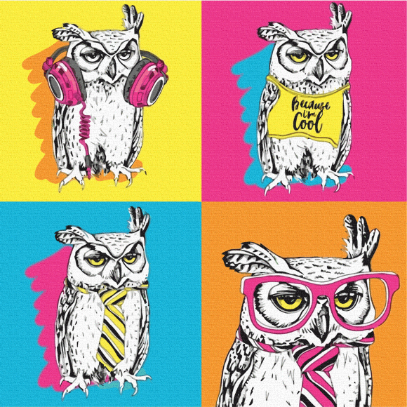Полотно на картоне с контуром Pop Art Owl 30х30 хлопок акрил ROSA START Полотно на картоне с контуром Pop Art Owl 30х30 хлопок акрил ROSA START