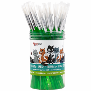 Синтетика круглая №8 тубус 40шт зеленая ручка кисть ROSA Kids