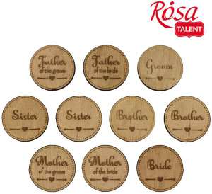 Заготовки значки "Wedding" фанера 4см 10шт ROSA TALENT