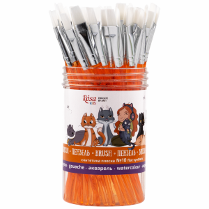 Синтетика плоская №10 тубус 40шт оранжевая ручка кисть ROSA Kids