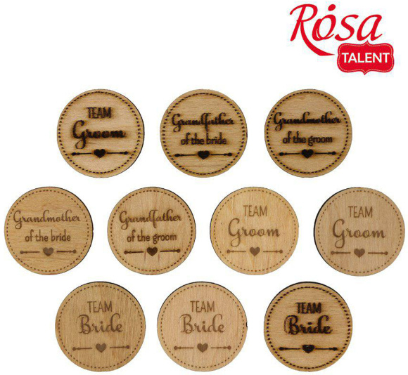 Заготовки значки Wedding 1" фанера 4см 10шт ROSA TALENT