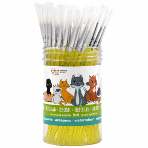 Синтетика круглая №6 тубус 50шт желтая ручка кисть ROSA Kids