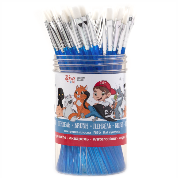 Синтетика плоская №6 60шт синяя ручка кисть ROSA Kids Синтетика плоская №6 60шт синяя ручка кисть ROSA Kids