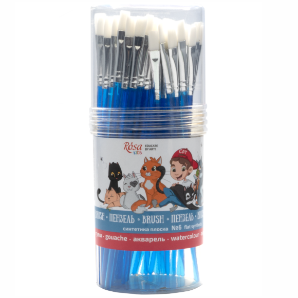 Синтетика плоская №6 60шт синяя ручка кисть ROSA Kids Синтетика плоская №6 60шт синяя ручка кисть ROSA Kids