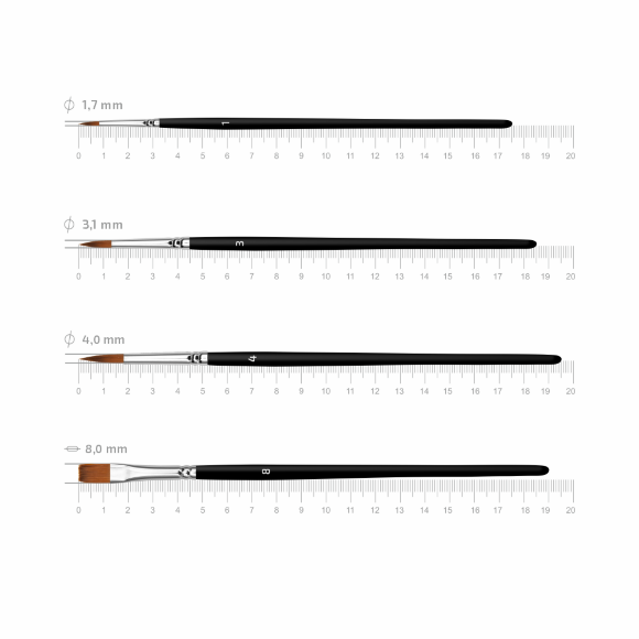 Набор кистей №3 синтетика 4шт круглая(№1,3,4), плоская(№8) короткая ручка Arteo Набор кистей №3 синтетика 4шт круглая(№1,3,4), плоская(№8) короткая ручка Arteo