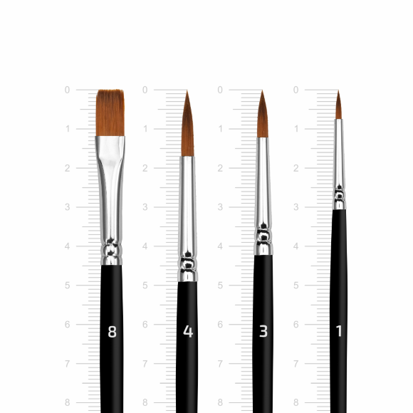 Набор кистей №3 синтетика 4шт круглая(№1,3,4), плоская(№8) короткая ручка Arteo Набор кистей №3 синтетика 4шт круглая(№1,3,4), плоская(№8) короткая ручка Arteo