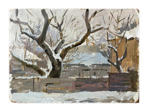 Miniature painting In the yard, artist Mikhail Kokin Miniature painting In the yard, artist Mikhail Kokin