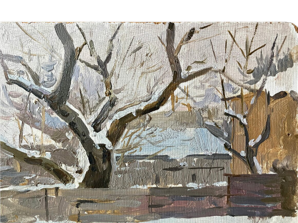 Картина миниатюра Во дворе, художник Кокин Михаил Картина миниатюра Во дворе, художник Кокин Михаил