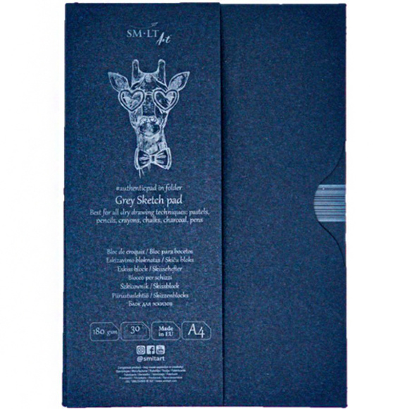 Склейка для эскизов в папке AUTHENTIC А4 180г/м2 30л серый цвет SM-LT Art Склейка для эскизов в папке AUTHENTIC А4 180г/м2 30л серый цвет SM-LT Art