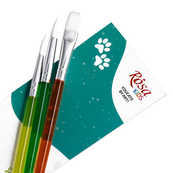 Набор кистей №3 синтетика 3шт: круглая (№6 8) плоская (№10) ROSA Kids Набор кистей №3 синтетика 3шт: круглая (№6 8) плоская (№10) ROSA Kids