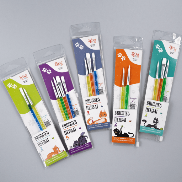 Набор кистей №3 синтетика 3шт: круглая (№6 8) плоская (№10) ROSA Kids Набор кистей №3 синтетика 3шт: круглая (№6 8) плоская (№10) ROSA Kids