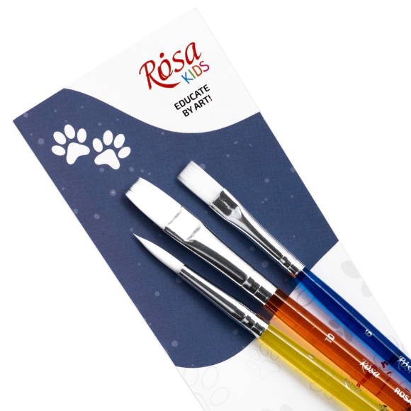 Набор кистей №4 синтетика 3шт: круглая (№6) плоская (№6 10) ROSA Kids Набор кистей №4 синтетика 3шт: круглая (№6) плоская (№6 10) ROSA Kids